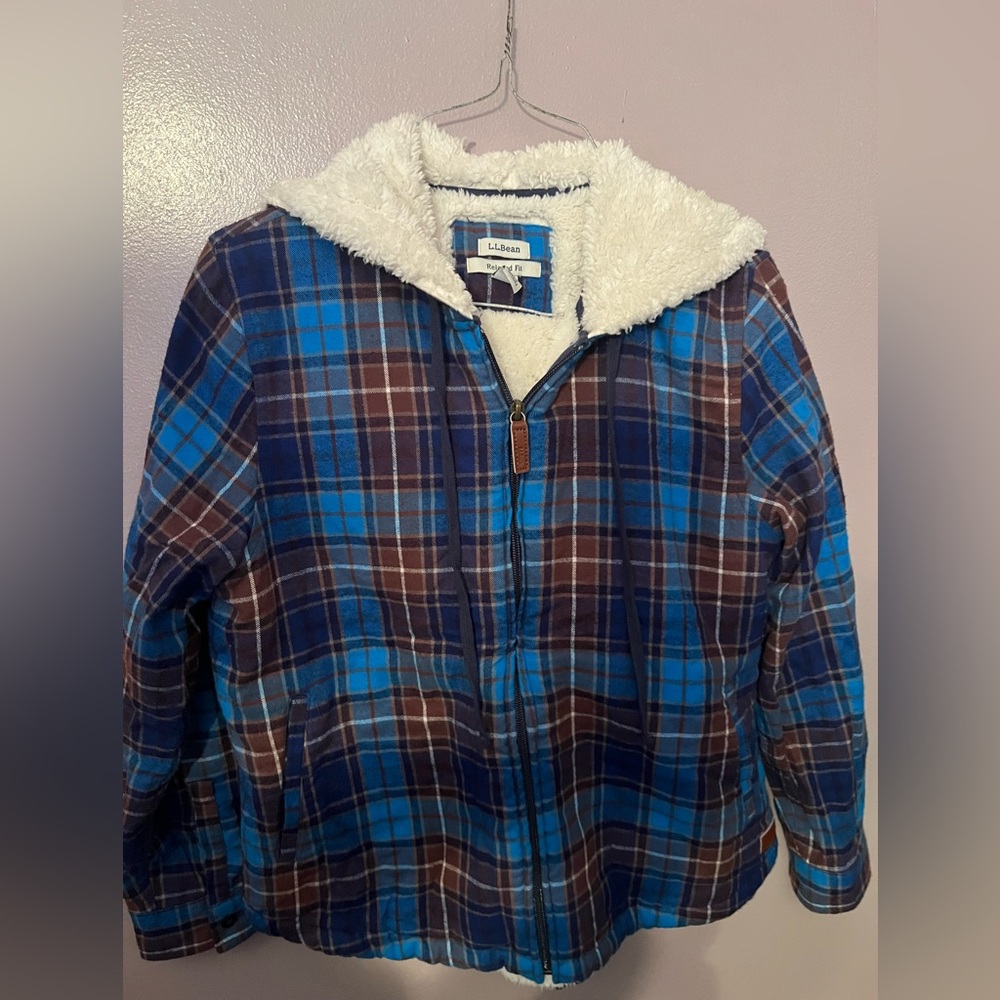 L.L. Bean Women’s Plaid Jacket - Blue and Brown  Pre Owned Ex. Cond. Size XS